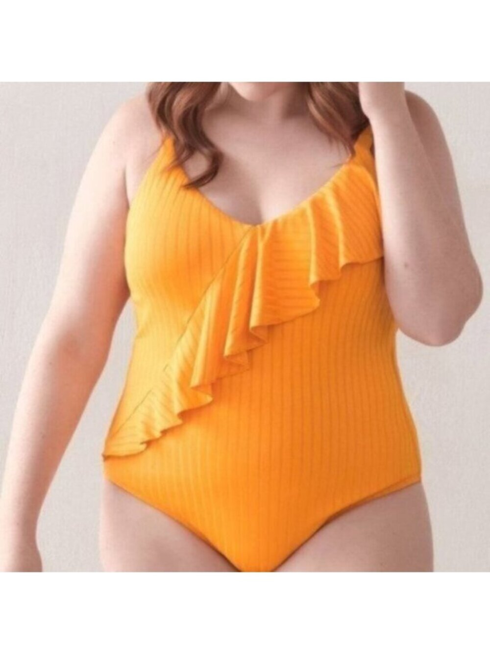 Everyday Sunday Women Yellow One-Piece Ruffle Ribbed Swimsuit Plus Size 3X